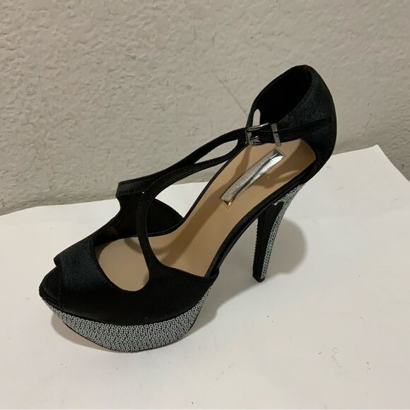 New H by Halston  Adele Sequin Heels platform black size 7 - Picture 1 of 14